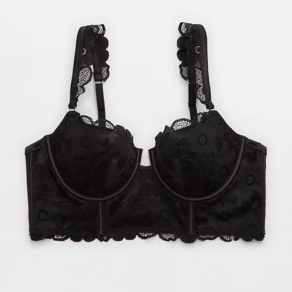 NWT Aerie Show Off Real Lace Balconette Bra 32A - True Black - Picture 1 of 4